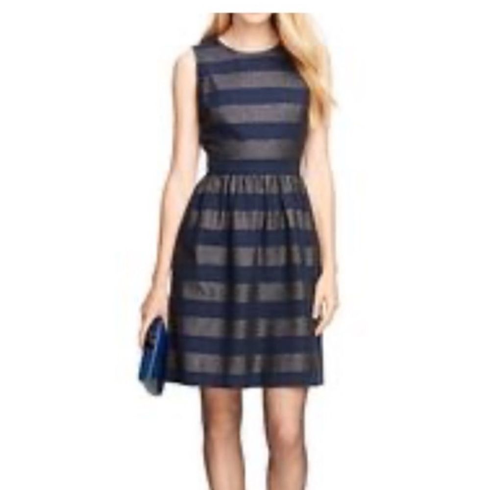 Brooks Brothers Navy and Gold Striped Sleeveless Dress